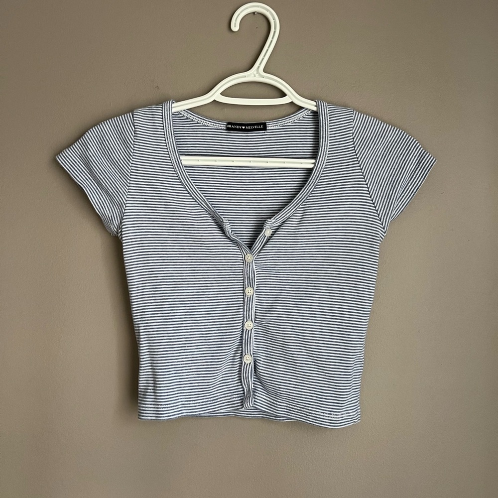 Brandy Melville Striped Button Down T Shirt
